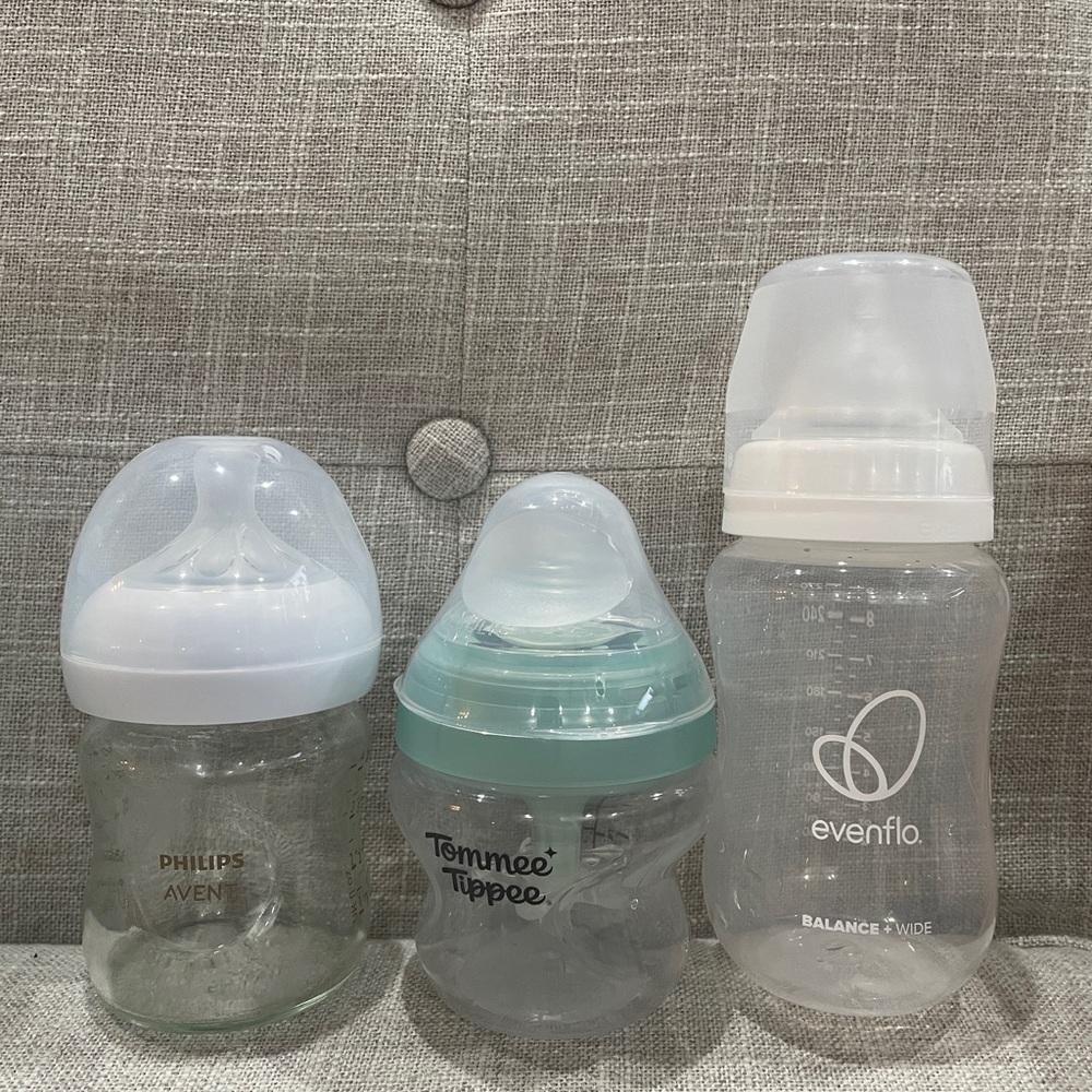 Philips Avent Glass, Tommee Tippee, Evenflo Baby Bottles Trial Set